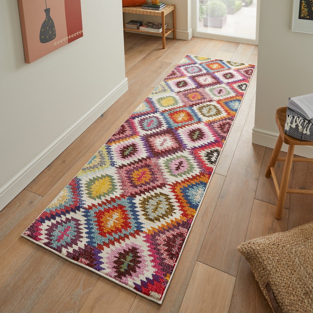 Carnaval CAR106 Geometric Runner Rug by Concept Looms in Multicolour